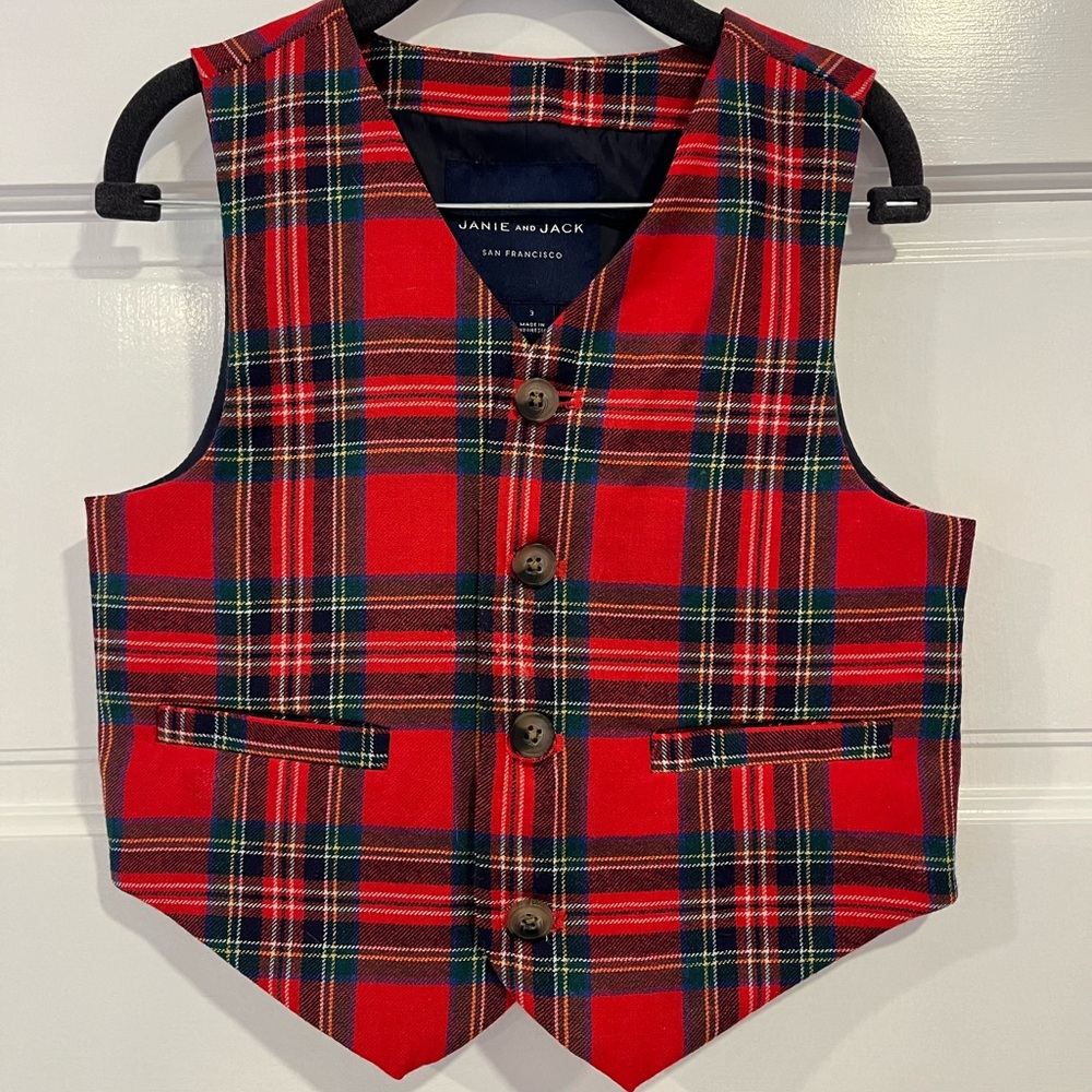 Janie and Jack Red Plaid Vest NWT Size 3